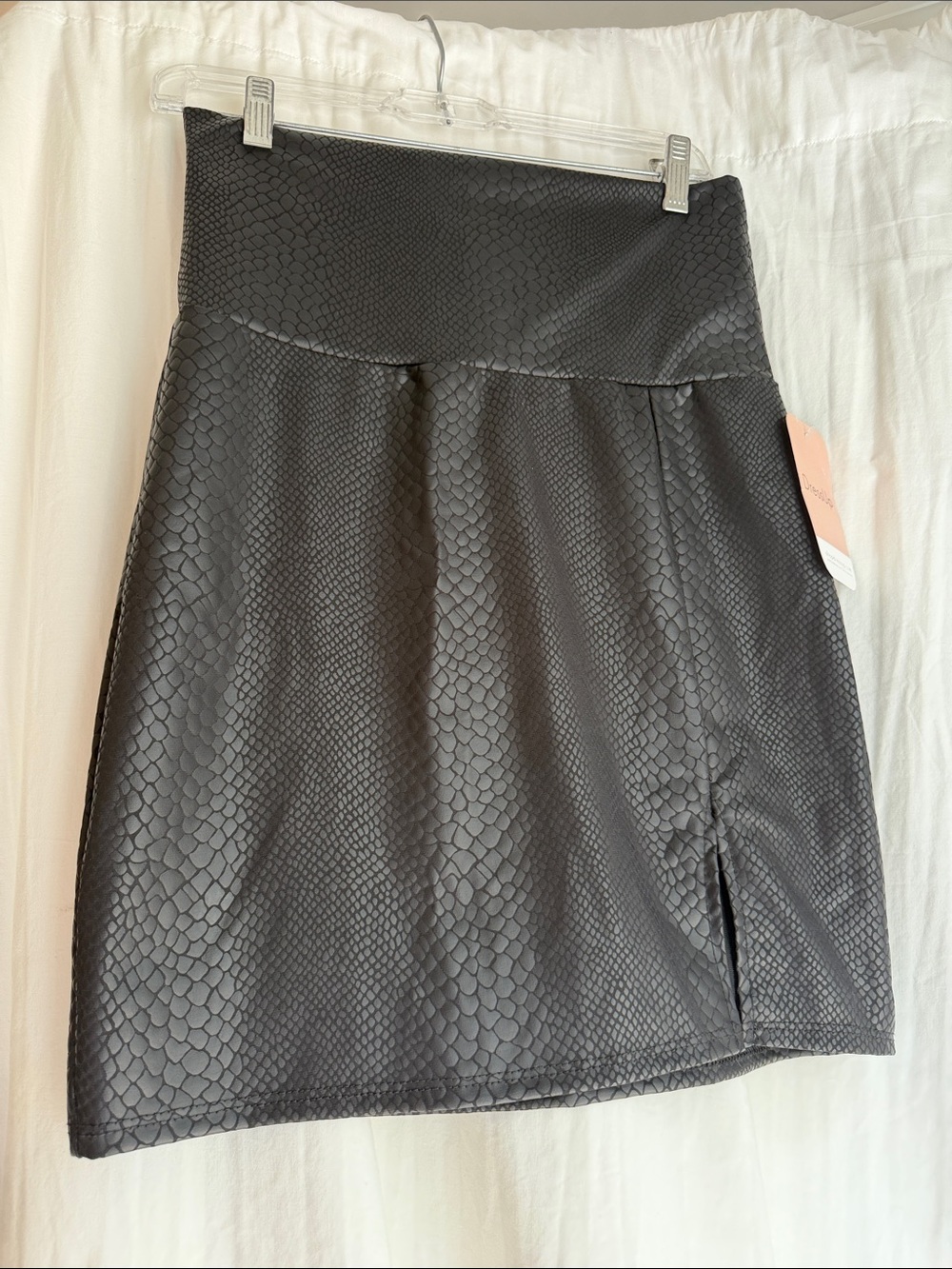 Black Faux-Snakeskin High-Waist Skirt